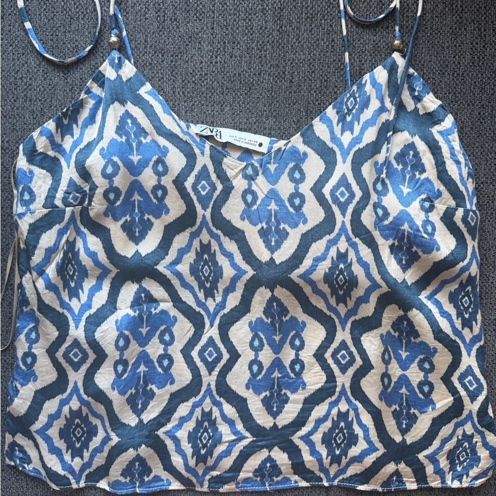 Zara Geometric Blue and Cream Shoulder Bag